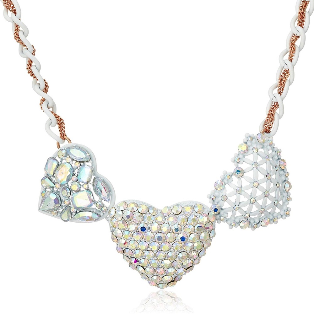 Betsey Johnson Rhinestone white heart necklace